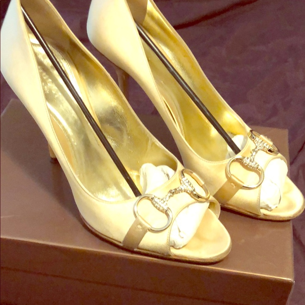 Gucci Crystal Horse-Bit Open Toe Heels Authentic